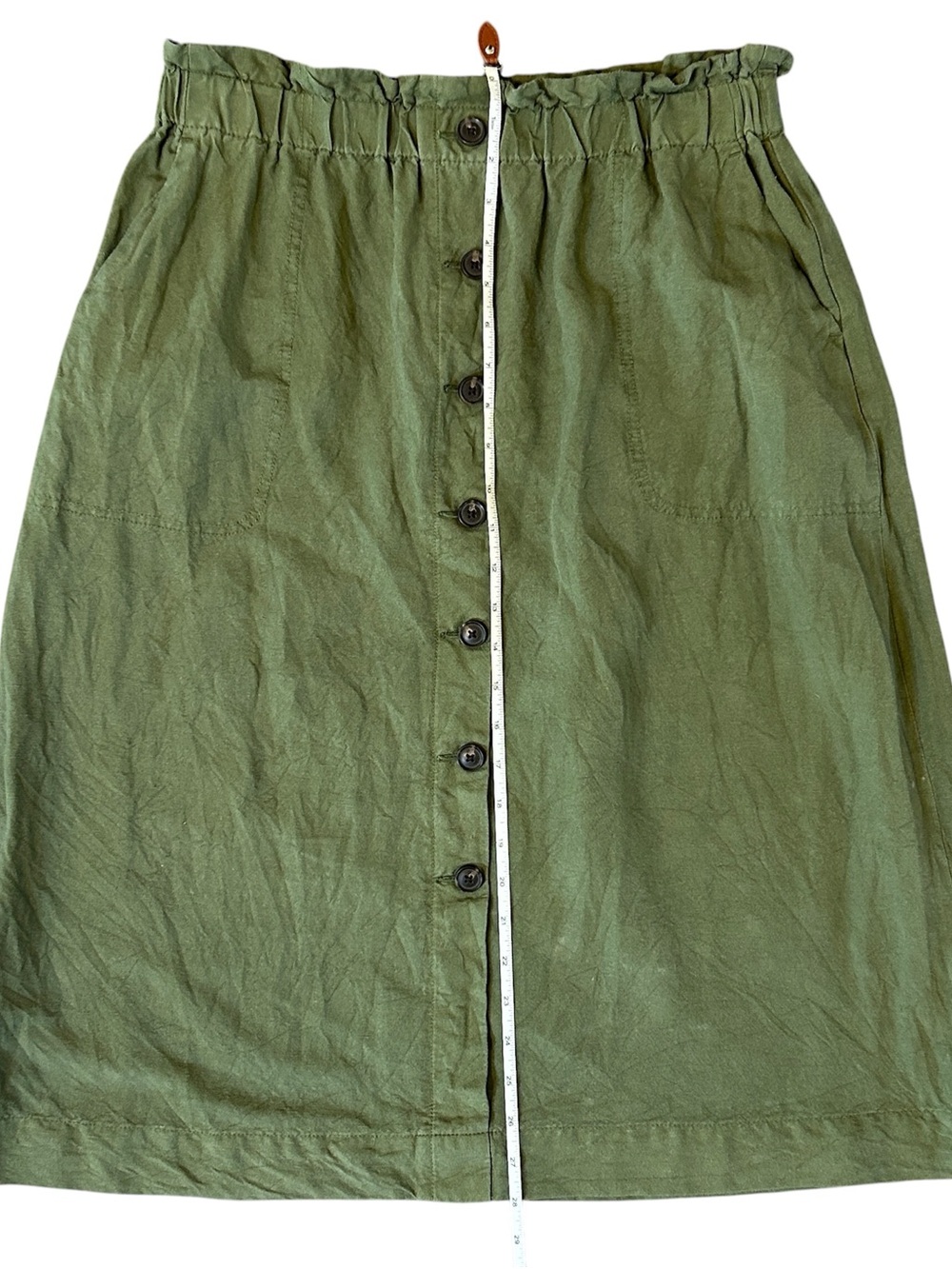 Madewell Linen-Blend Elastic Waist Midi Button-Down Skirt with Pockets, Medium - Picture 7 of 7